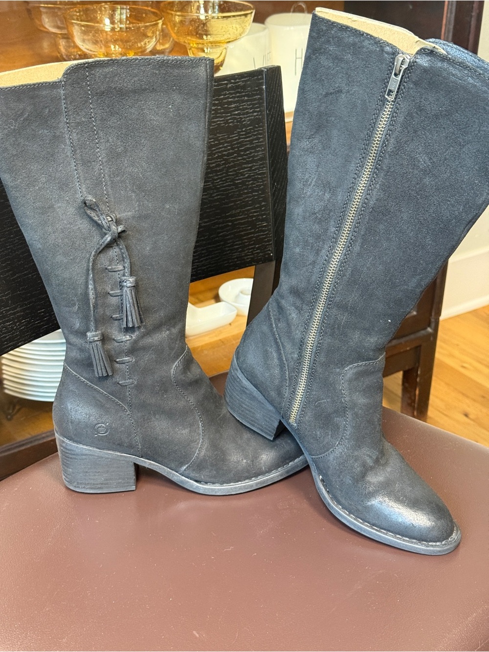 Born Felicia Distressed Suede Knee High Boots Charcoal Gray Black Size 7M - Picture 1 of 6